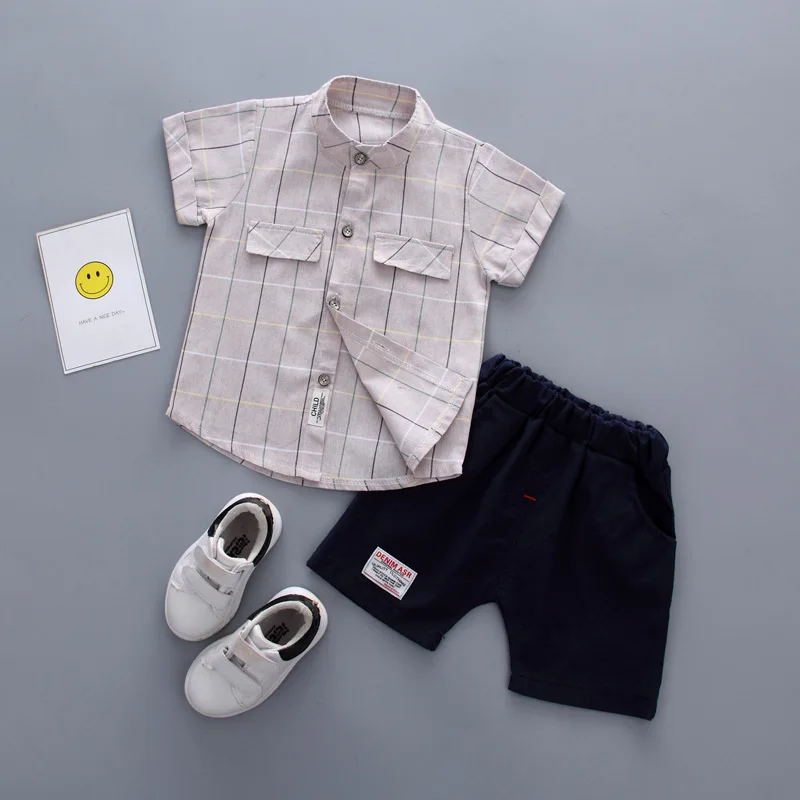 Комплекты детской одежды рубашка в клеточку с отворотом летняя одежда для