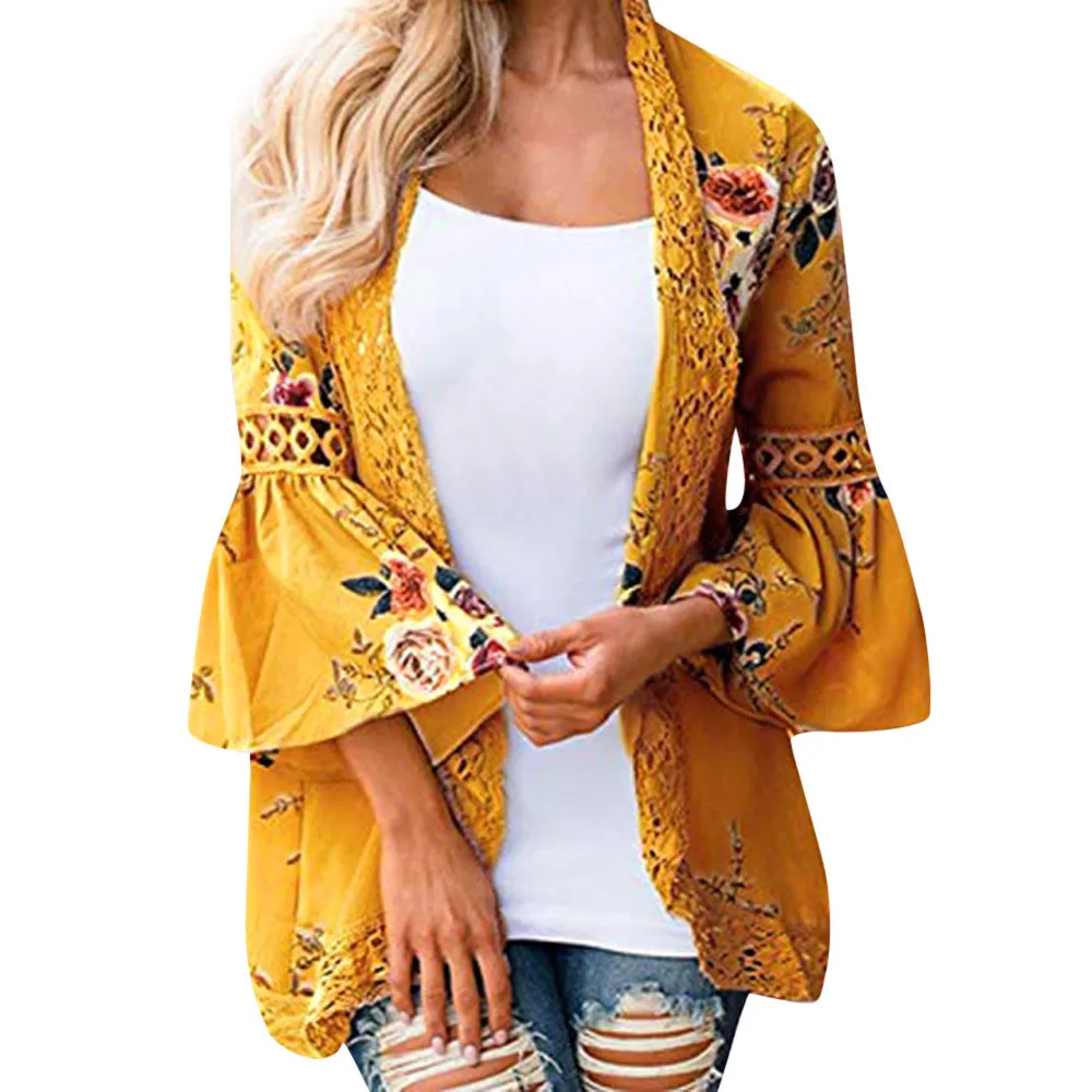 2018 популярная женская одежда Блузка кимоно куртка кардиган feitogn Брендовые