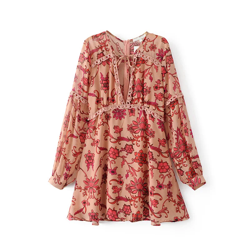 2017 богемное шифоновое летняя обувь на шнуровке Для женщин платья Цветочный принт