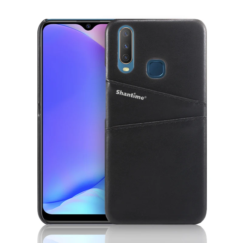Black Обложка на заднюю панель из искусственной кожи для Vivo Y17 чехол для телефона для Vivo Y12 чехол с отделением для визиток - Цвет: Black