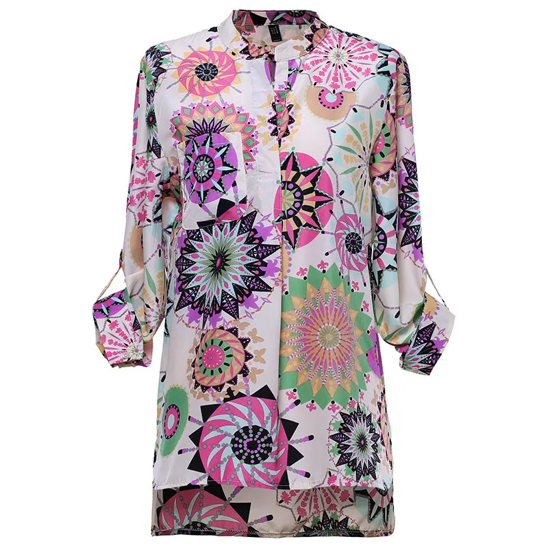 Мода 2018 блузка рубашка Для женщин осенние весенние цветы Блузки Топы vintage Высокий