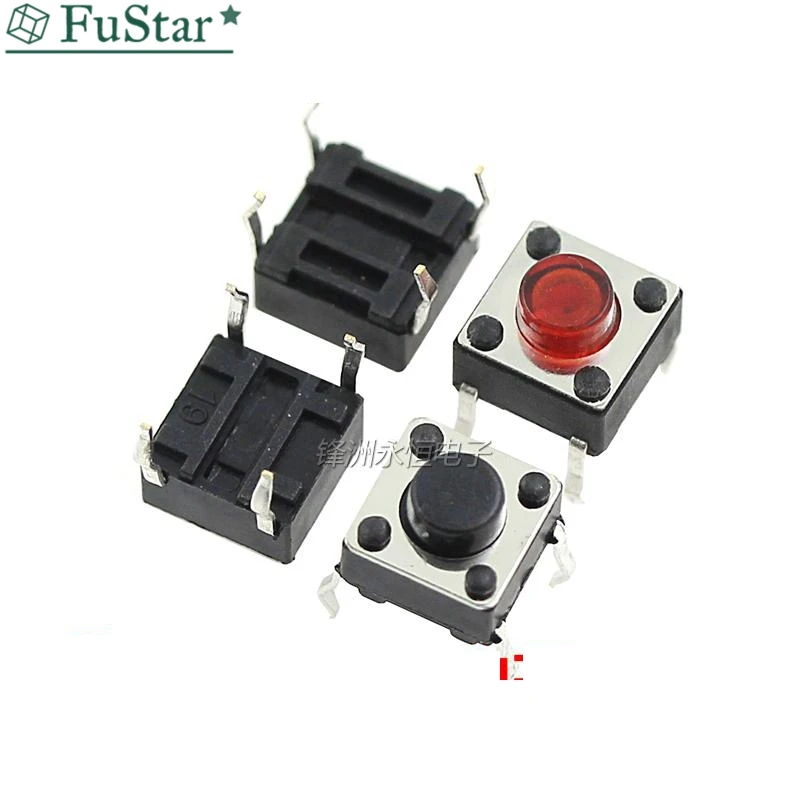 100 шт./лот 6*6*5 мм Черный Красный Маленький кнопочный переключатель медный ножной