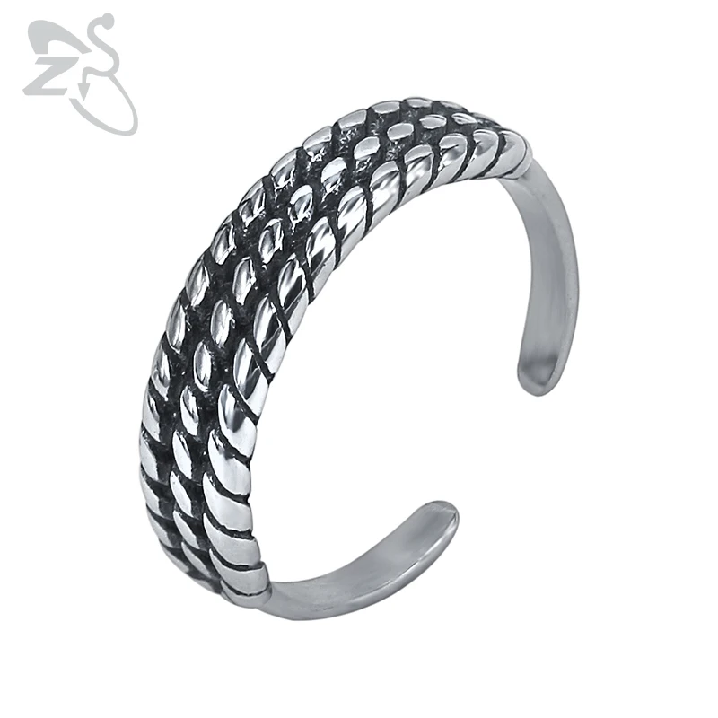 

ZS Hip Hop Open Rings for Women Men Braided Stainless Steel Jewelry Punk Style Finger Bands Biker Ring Jewelry Accessories Gifts