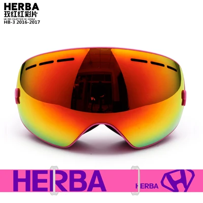 Новинка, лыжные очки HERBA, двойные линзы, UV400, анти-туман, для взрослых, сноуборд, Лыжный спорт, очки для женщин, мужчин, снежные очки - Цвет: Rose Frame Red