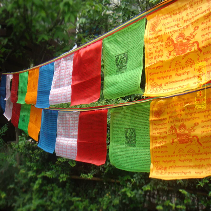 Tibetan Buddhist prayer flag Silk Colour Print 3.5 Meters 10 pcs/string Religious Flags Scriptures Temple Decor Sutra streamer