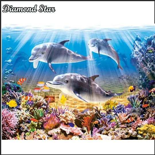

Квадратные алмазы 5D алмазная вышивка, дельфин Алмазная вышивка искусственными стразами