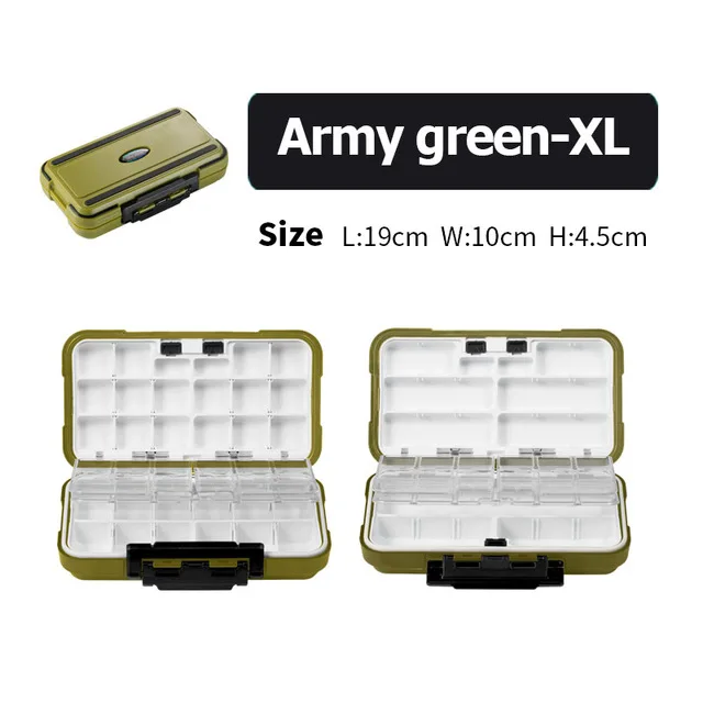 Army green-XL Новинка, коробка для рыболовных снастей, водонепроницаемая двухсторонняя приманка, крючки для хранения, коробки для ловли карпа, рыболовные принадлежности, 12-30 отсеков - Цвет: Army green-XL