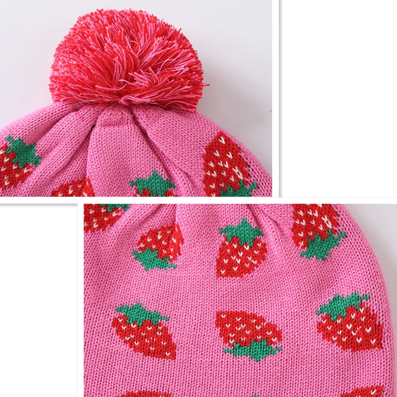 baby &amp kids girls fall winter strawberry print cotton casual earflap beanie hat children fashion cute knitted caps | Детская одежда