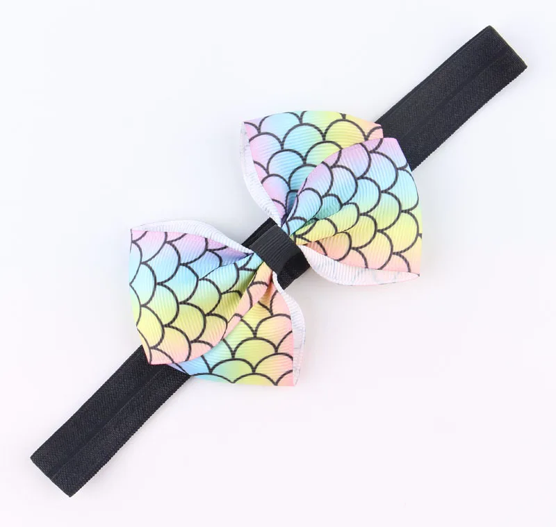 

40 pcs/lot, Baby Toddlers Fish scale Grosgrain Hair Bow Headbands, 3.5" ribbon bow headbands baby shower gift