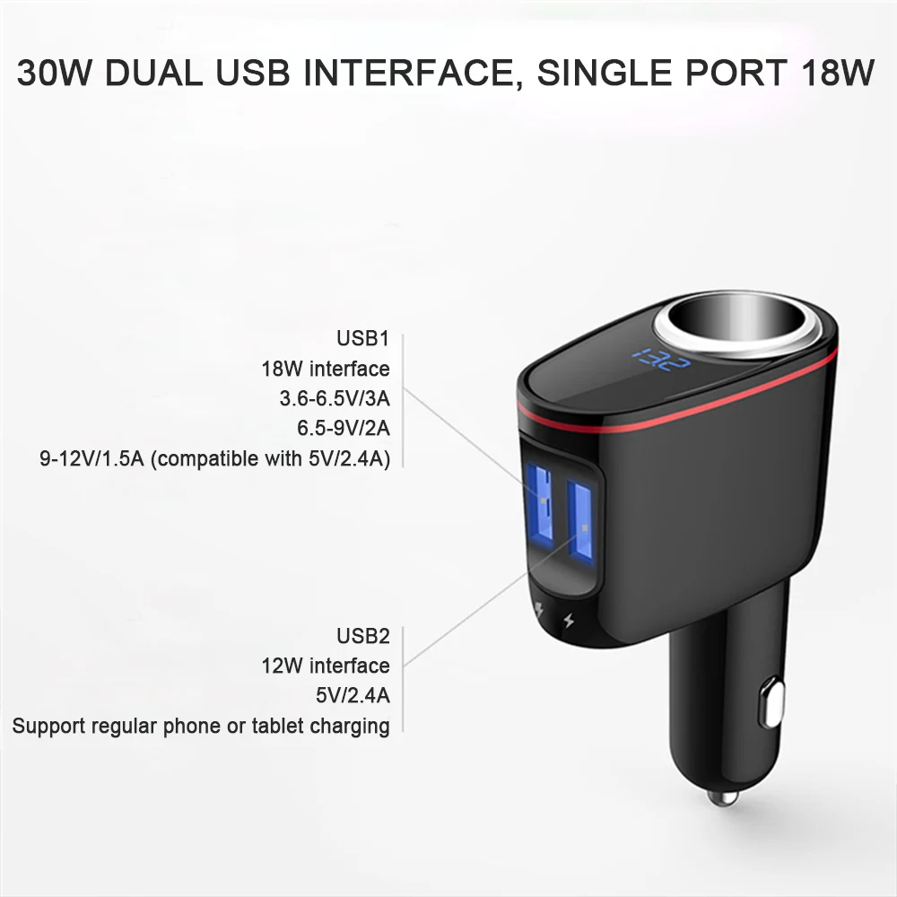 Dual USB светодиодный дисплей автомобиля Зарядное устройство Быстрая Зарядка