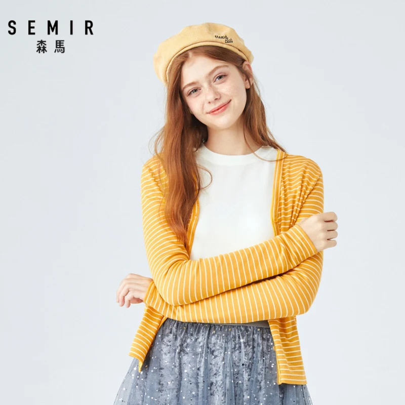 Женская футболка с длинным рукавом SEMIR кардиган v образным вырезом и полосками