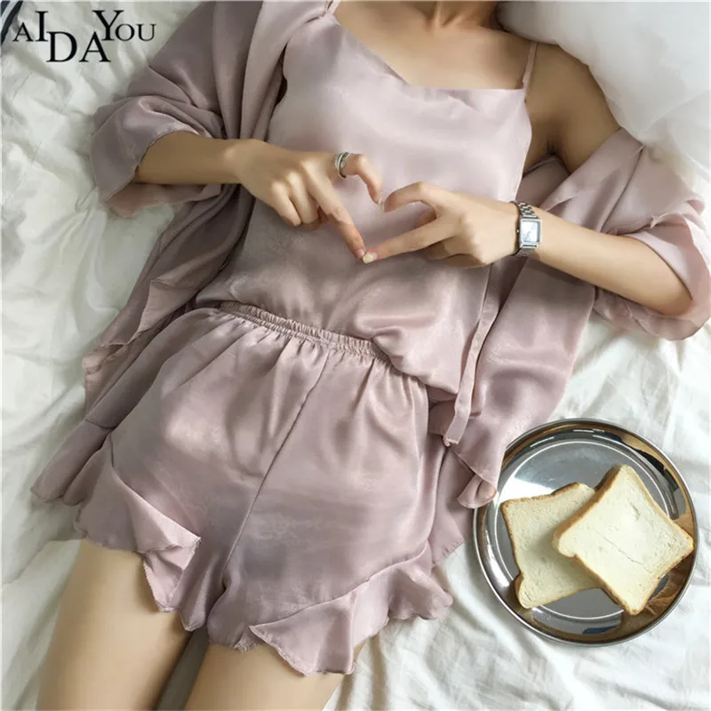 Женский пижамный комплект из 3 предметов милый спальный в Корейском стиле