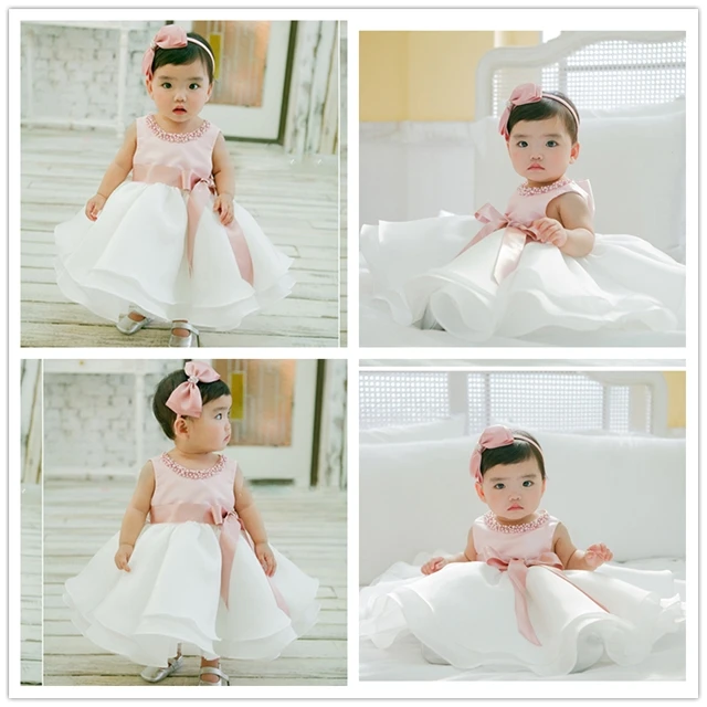 Детские розовые и белые свадебные платья для маленьких девочек с жемчужинами