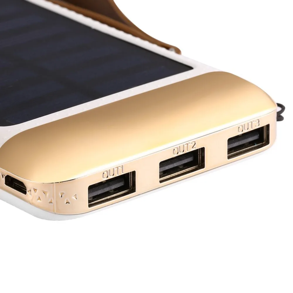 Солнечная банка питания 10000 мАч 3 USB защита от короткого замыкания долговечная