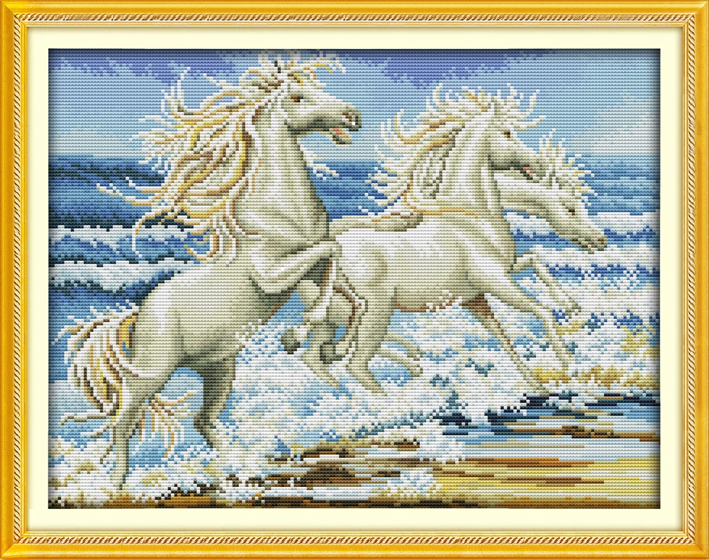 

Набор для вышивки «лошади на море», Набор для вышивки крестиком 14ct 11ct, рисунок с животными, вышивка холстом «сделай сам», ручная работа