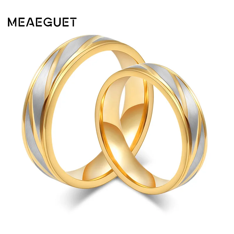 Мода мужчин обручальные кольца 18k золотые кольца нержавеющей стали пара обручальные кольца для мужчин и женщин