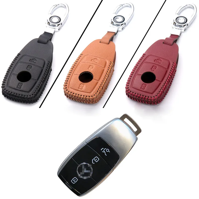 Genuine PU Leather 3 Button Remote Key Bag Case Fob Holder Chain For Benz E Class 2016 | Автомобили и мотоциклы