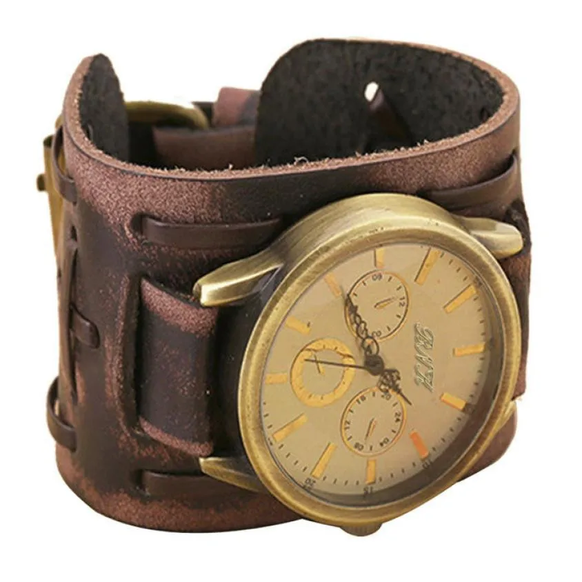 2018 Стиль Ретро панк-рок коричневый большой широкий кожаный браслет манжета Для