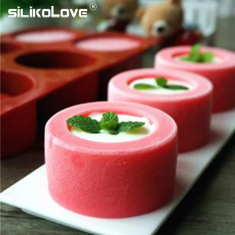 Silicolove 6 отверстий 3D Круглый мусс форма маленький торт десерт пудинг чашка для
