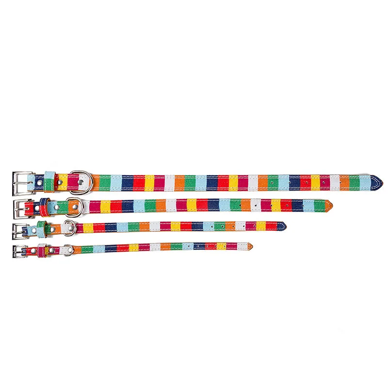 

New traction rope colorful strip pet collar canvas PU pet supplies creative