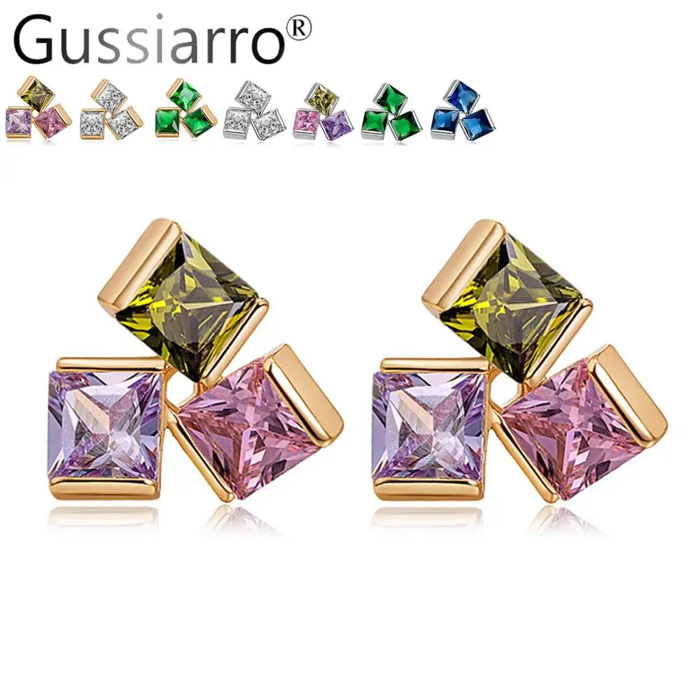 Gussiarro 2019 модные роскошные серьги-гвоздики с кристаллами кубиками геометрической