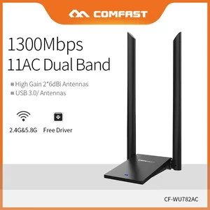COMFAST Free Driver 1300 Мбитс USB WiFi адаптер, дальний Wi-Fi ресивер 2*6 дБи антенны, Двухдиапазонная сетевая карта, CF-WU782AC