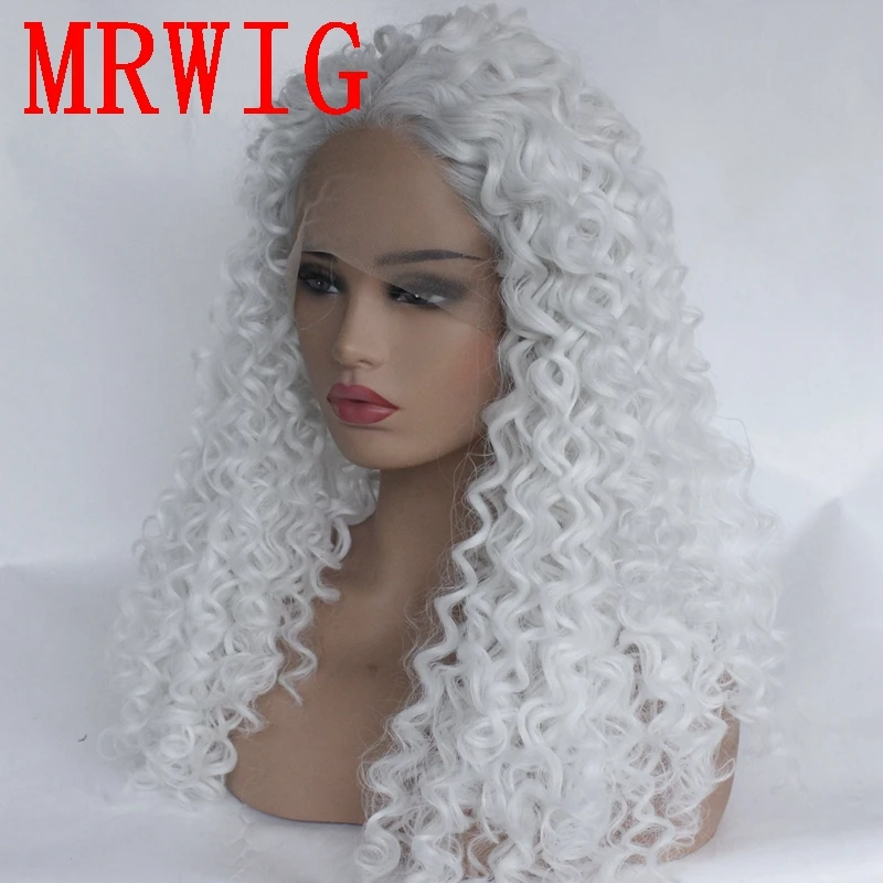 Парик MRWIG цвет белый синтетический Курчавый волнистый фронтальный для