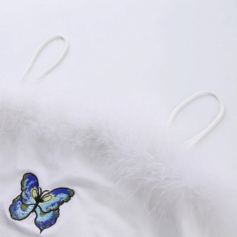 Летний Повседневный плюшевый топ на бретельках для женщин белый милый