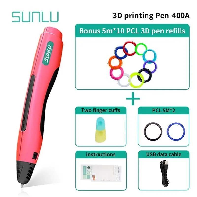 400A-Pink-5.10 SUNLU 3D scible ручка для детей Рождественский подарок для детей и взрослых низкая температура PCL 3D ручки - Цвет: 400A-Pink-5.10