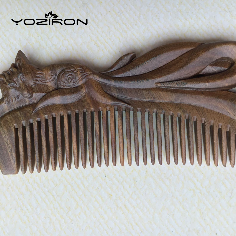 YOZIRON бутик выгравированный вручную сандалового дерева гребень для волос