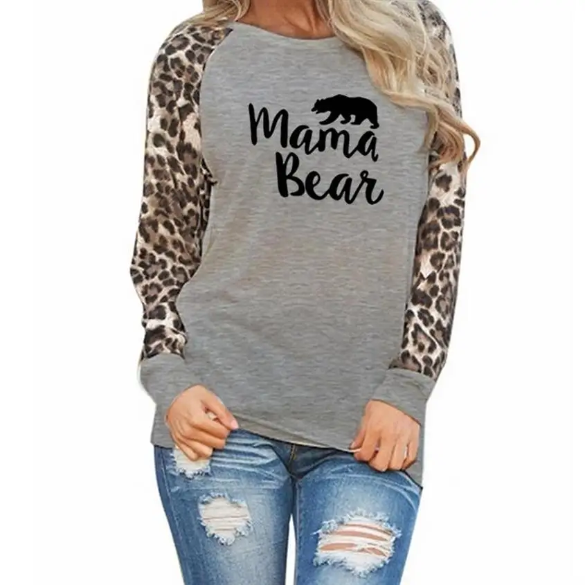 Новое поступление Mama Bear, футболка с животным принтом, женский леопардовый принт, футболка с длинными рукавами, большие размеры, футболка, женская футболка