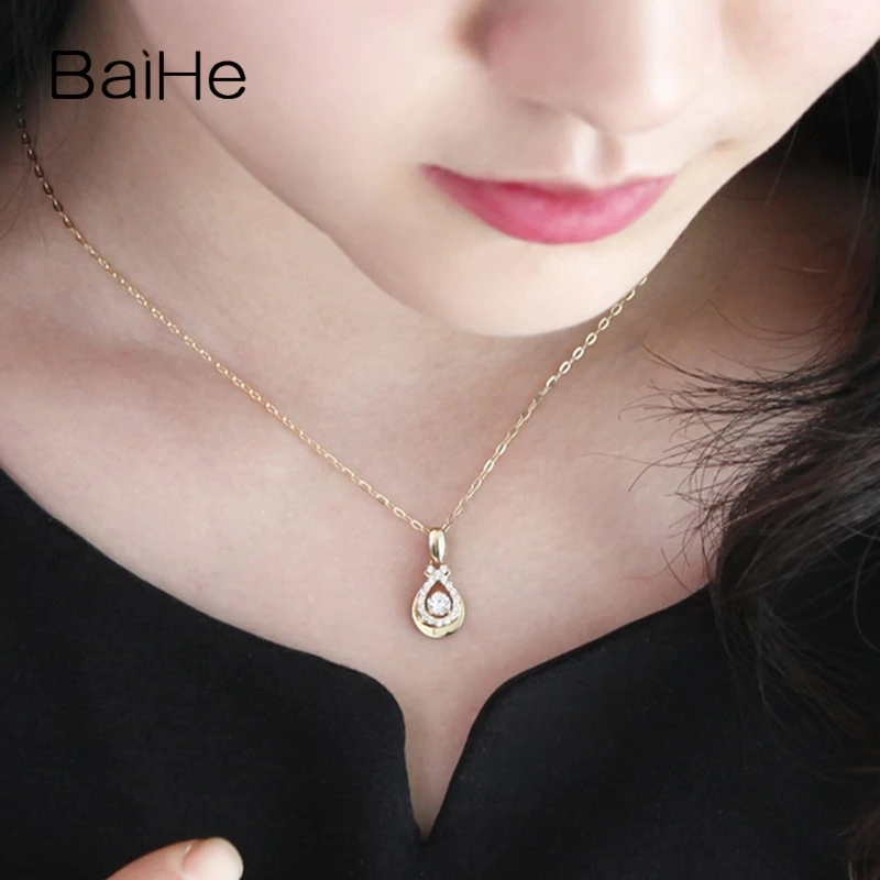 BAIHE Твердые 18K желтое золото 0.42ct круглые H/SI натуральные бриллианты женский