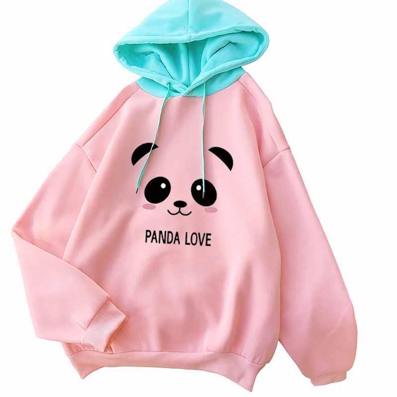 Модные женские толстовки с капюшоном Kawaii рисунком панды длинным рукавом реглан