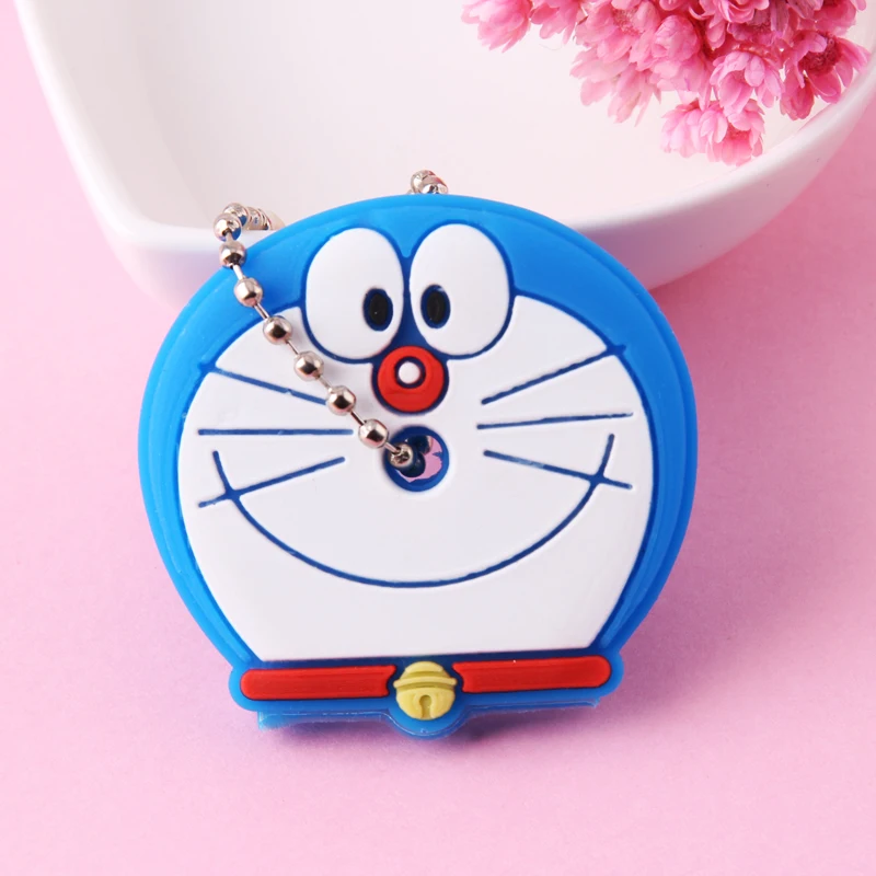 Cartoon Anime Cute Key Cover Cap Silicone Mickey Stitch Bear Keychain Women Gift Owl Porte Clef Minne Key Chain - Цвет: Photo Color3