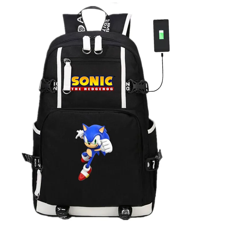 KH305 Аниме игра Соник Ежик USB рюкзак косплей черный унисекс подростков дорожная сумка для ноутбука через плечо школьные сумки подарок - Цвет: KH305