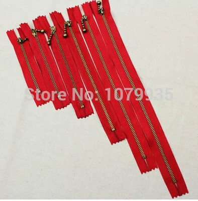 

Free shipping 12pcs/lots red Coil smooth bronze Y teeth Zippers for DIY bag etc 10cm 12cm 15cm 20cm 25cm 30cm close end zipper