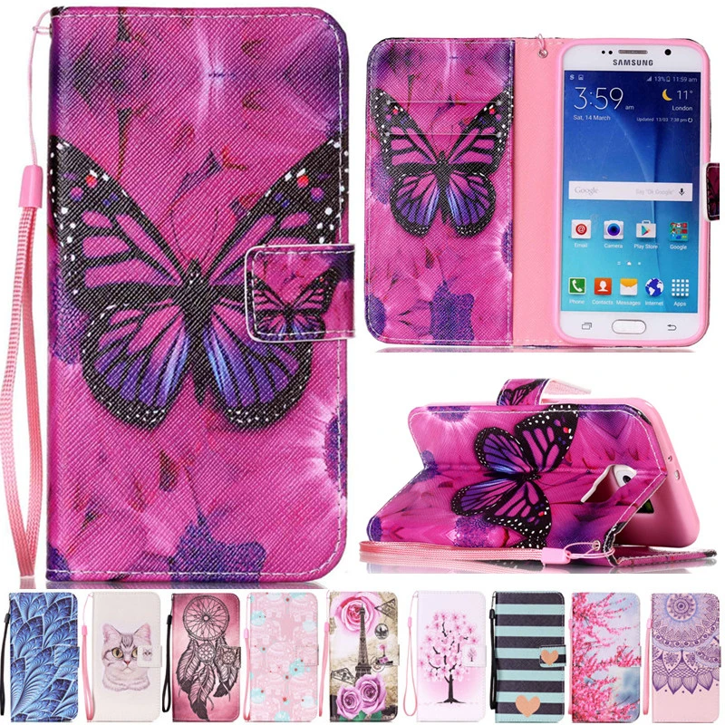 Роскошный кожаный флип чехол с рисунком бабочки слона для Samsung Galaxy S3 SIII S4 SIV S5 S6 Edge
