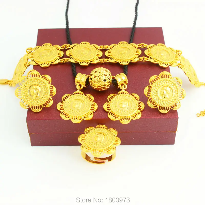 Adixyn Новое поступление золотые эфиопские монеты ювелирные наборы 24-каратный