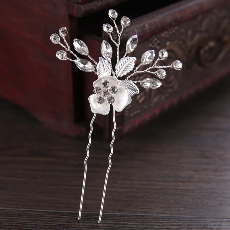 SLBRIDAL Handmade Crystals Flower Leaf Wedding Hair Pin Sticker Bridal Accessories Headpiece Bridemaids Jewelry Women | Украшения и