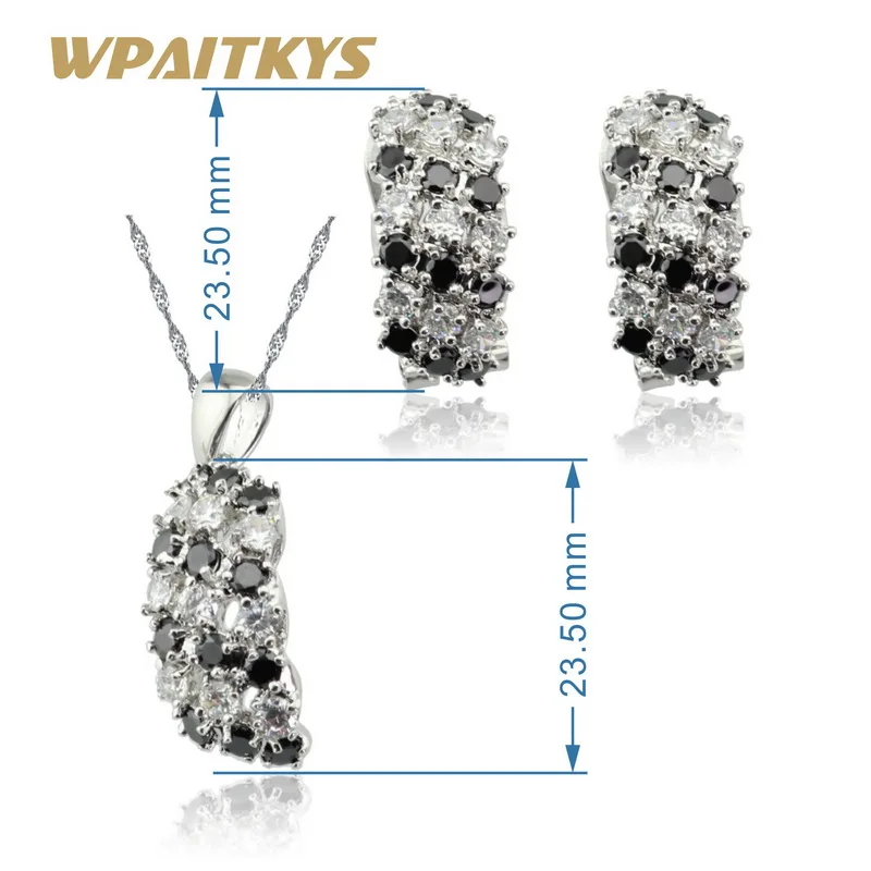 WPAITKYS белый черный кубический цирконий серебряный цвет Ювелирные наборы ожерелье