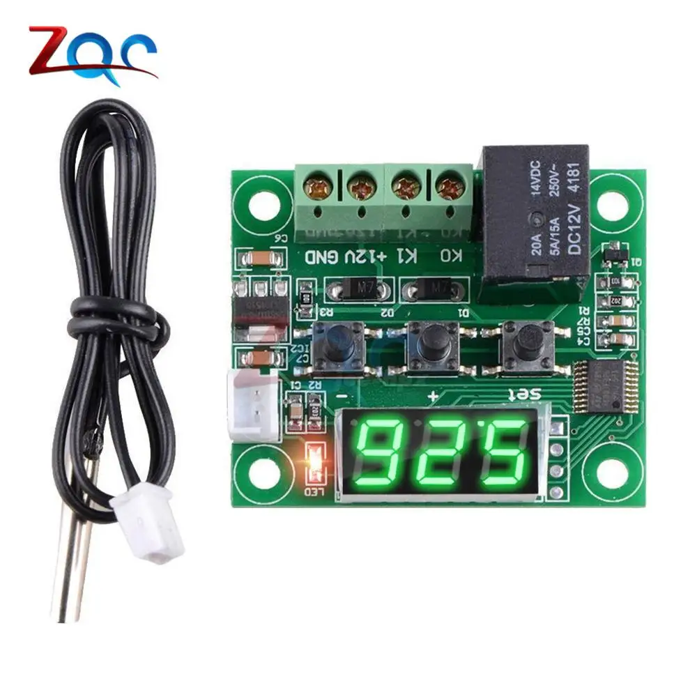 Green DC 12 В W1209WK W1209 Цифровой термостат регулятор температуры Регулятор терморегулятор инкубатор NTC датчик метр чехол - Цвет: Green