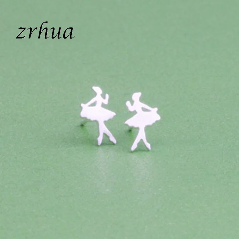 ZRHUA dancing Girls дизайнерские романтические ювелирные изделия 925 пробы серебряные Простые серьги-гвоздики для женщин элегантные свадебные ювелирные изделия Лидер продаж