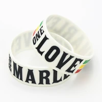 25pcs 1 wide one love bob marley silicone wristband white rasta jamaica reggae bracelets bangles for music fans gift sh099