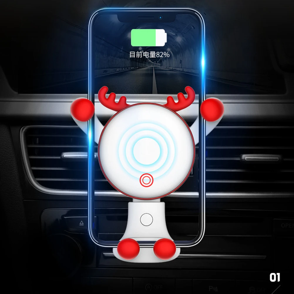 Christmas Deer Elk Gravity Fast QI Car Wireless Charger for iPhone X Xs Automatic Inductive Mount Air Vent Charging | Мобильные