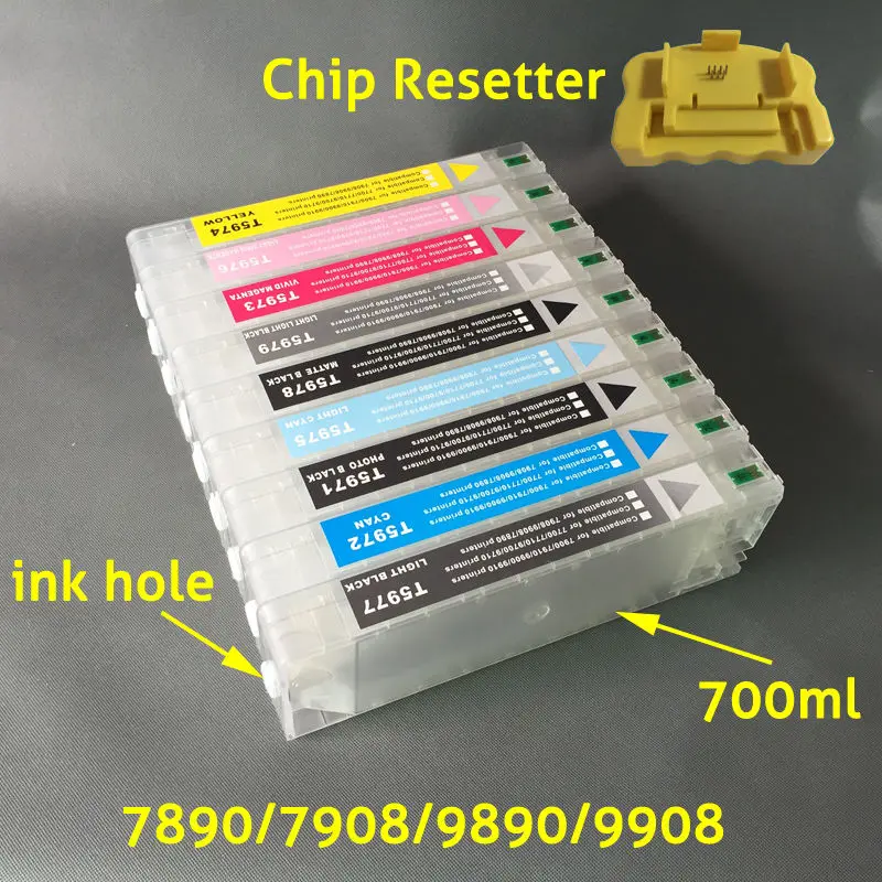 T5961 T5969 1 шт. чип resetter + 9 чернильных картриджей картриджи для принтера EPSON Stylus Pro 7890