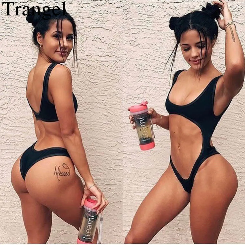 Trangel сексуальный цельный купальник с вырезами однотонный купальный костюм