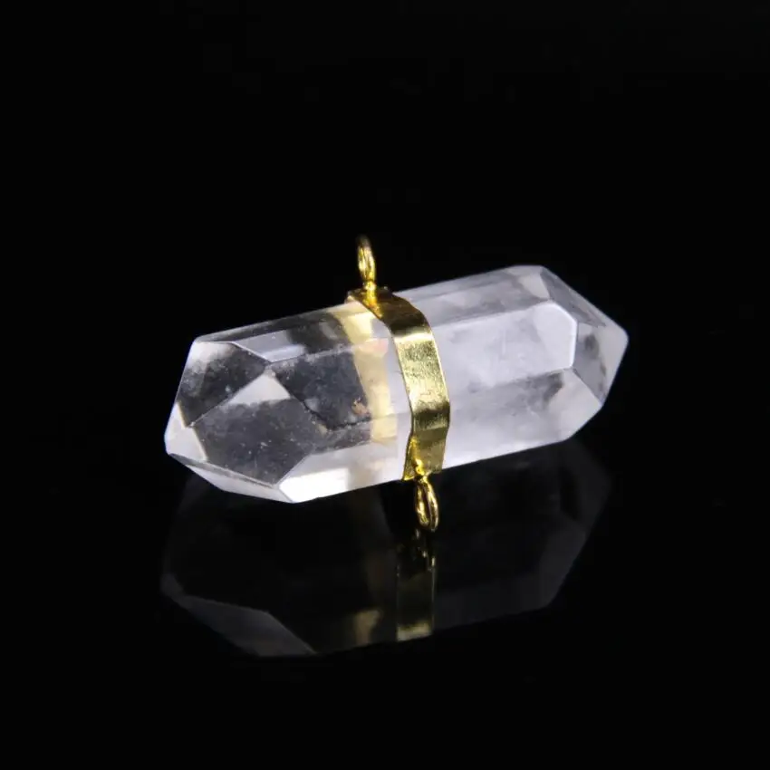 5pcs/lot Natural Clear Crystal Quartz Faceted Double Point Pendants Gold Plateds Stone Gems Hexagon Points Connectors | Украшения и