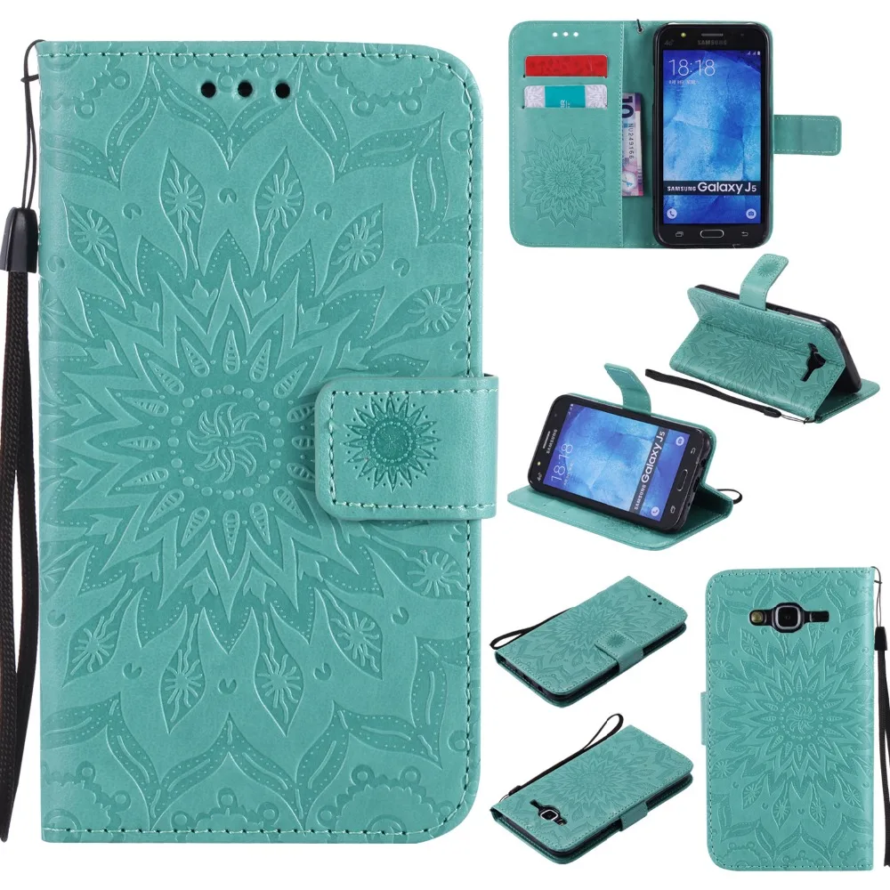 Рельефный чехол с подсолнухом для fundas Galaxy J5 J500 Samsung 2015 флип J500F J500H 5 дюймов +
