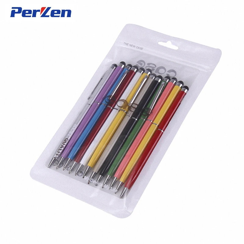 Hot!10pcs/Pack Universal 2 in 1 Touch Screen Stylus Pens for iPad iPhone Samsung Tablet / All Mobile Phones /Tablet PC + Zip Bag