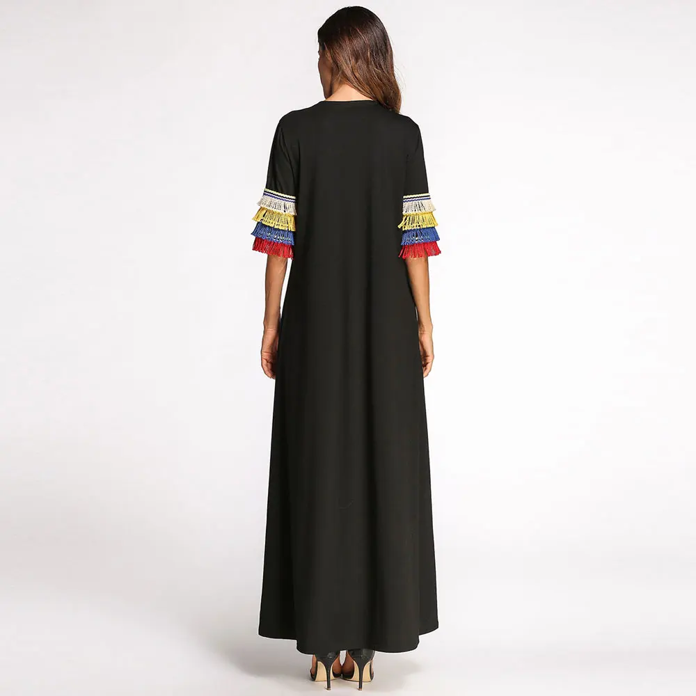 

2020 Summer Tassel Design Long Hooded Dress Oversized Muslim Abaya Women Ramadan Turkish Kaftan Dubai Robe Plus Size VKDR1163